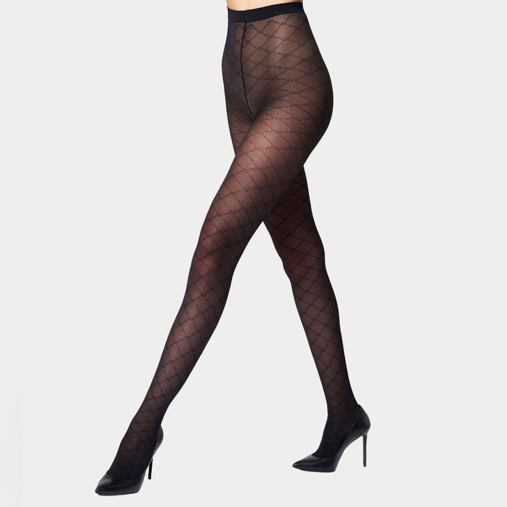 WOLFORD 17631 SHEER PATTERN JACQUARD NET EFFECT TIGHTS BLACK SIZE SMALL NWT